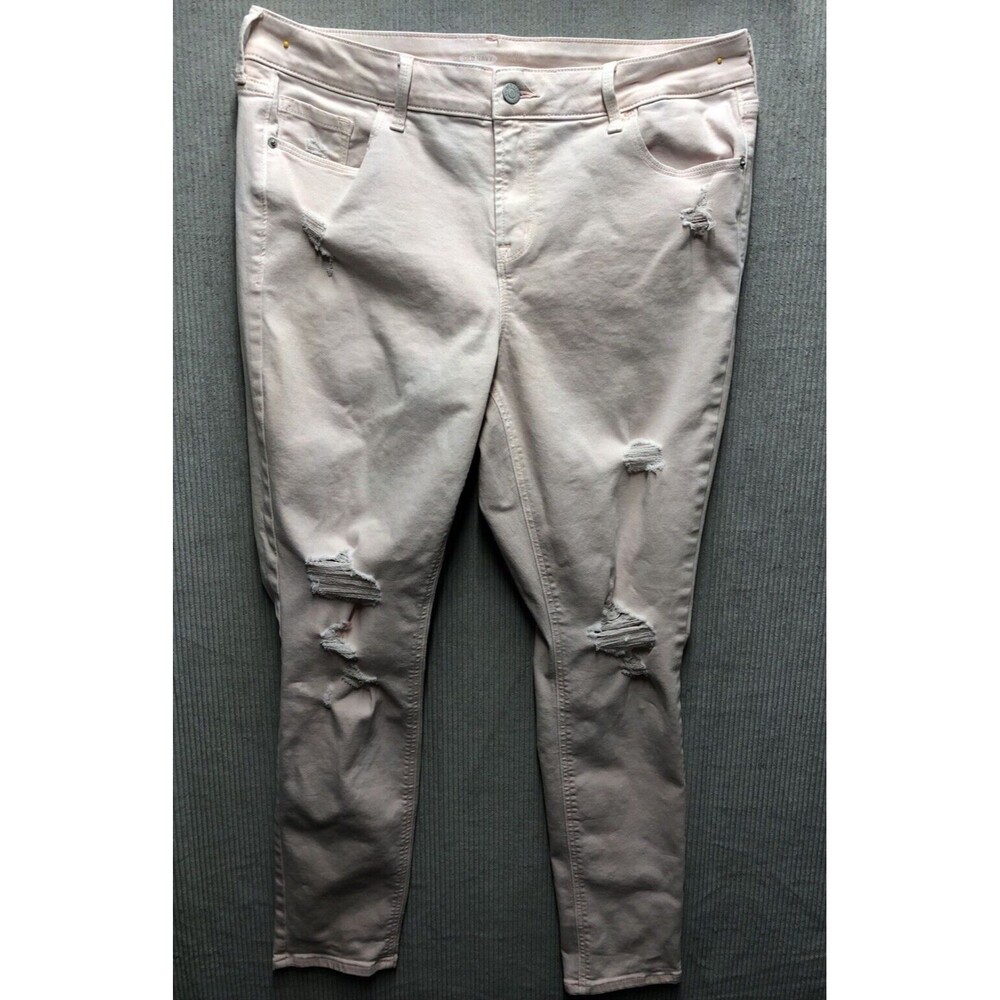 Old Navy Rockstar Super Skinny Jeans Size 14 Pink Factory Destroyed Thrashed